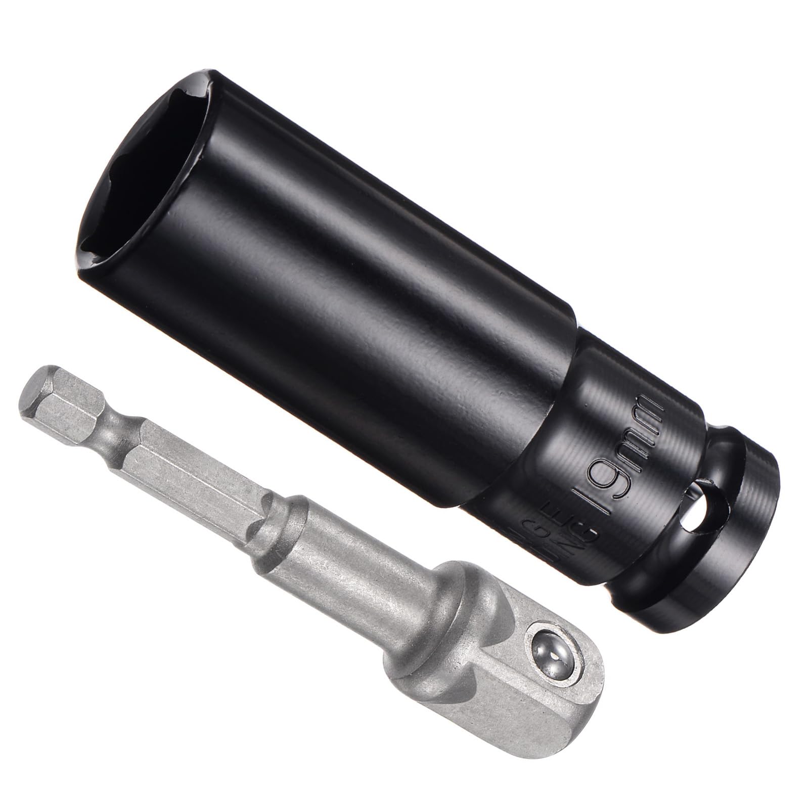 CoCud Deep Socket Set, 19mm Socket 3" Length 1/2" Drive, CR-V 6-Point Drive Socket Accessory Set with 1/4" Socket Adapter - (Applications: for Electric Hand Drill Screwdriver)