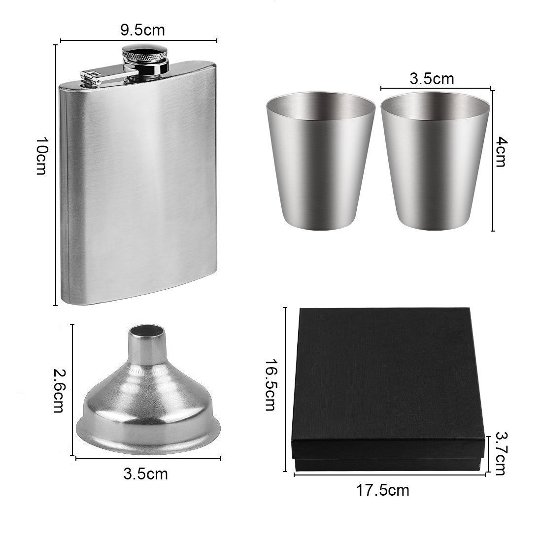 KoKeo_Store Stainless Steel Hip Flask Set with Gift Box 7oz 196ml Hip Flask with Funnel & Shot Cups Stainless Steel Hip Flask Portable Flagon Wine Bottle for Liquor/Wine/Whiskey (Silver)