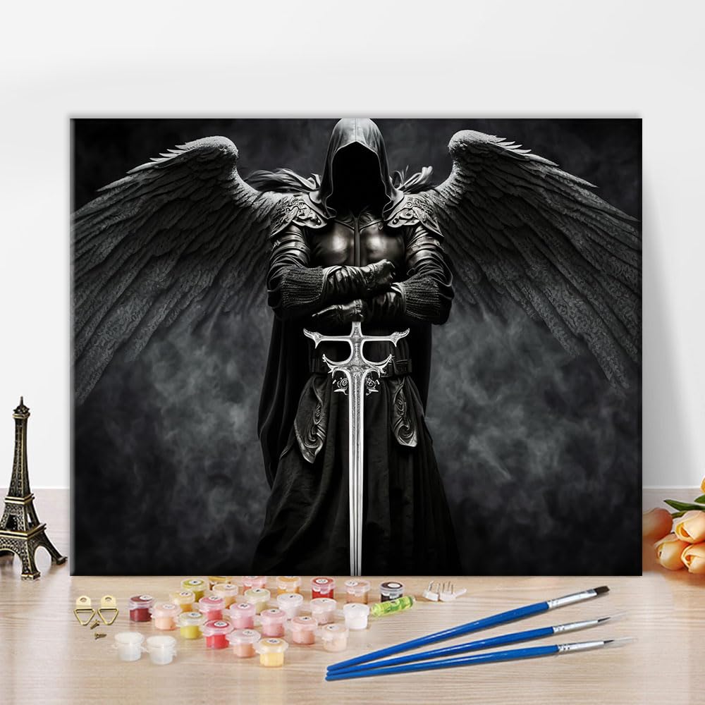 TISHIRON Adult Paint by Number Kits on Canvas, Dark Warrior Paint by Numbers, Painting by Numbers Warrior with Medieval Sword Adult Painting-by-Number Kits, DIY Craft Kits Home Decor, 40X50 cm — image 1
