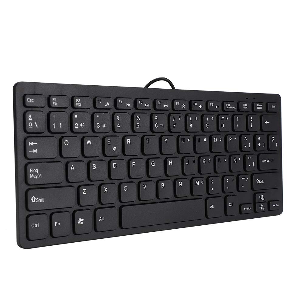 Wired Mini Portable Spanish Keyboard, 78 Keys Simple Keyboard Layout Anti-ghosting Splash-Proof Keyboard for Office Games