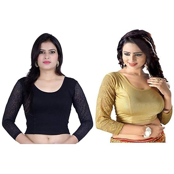 stretchable blouse 28 to 46 size cotton lycra for women pack of 2 combo