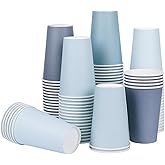 AimFun 100Pcs Dusty Blue Paper Cups 12oz Gradient Blue Party Cups Birthday Bridal Baby Shower Disposable Drinking Cups for Hot Cold Drinks Beverage Coffee Wedding Party Supplies
