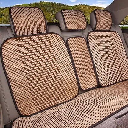 Amazon ベストアイスシルクユニバーサル5席手作り秋の車のシートクッション シートカバー カーシートは6pcs セット車のカバーのアクセサリーをサポートしています Beige シートカバー 車 バイク