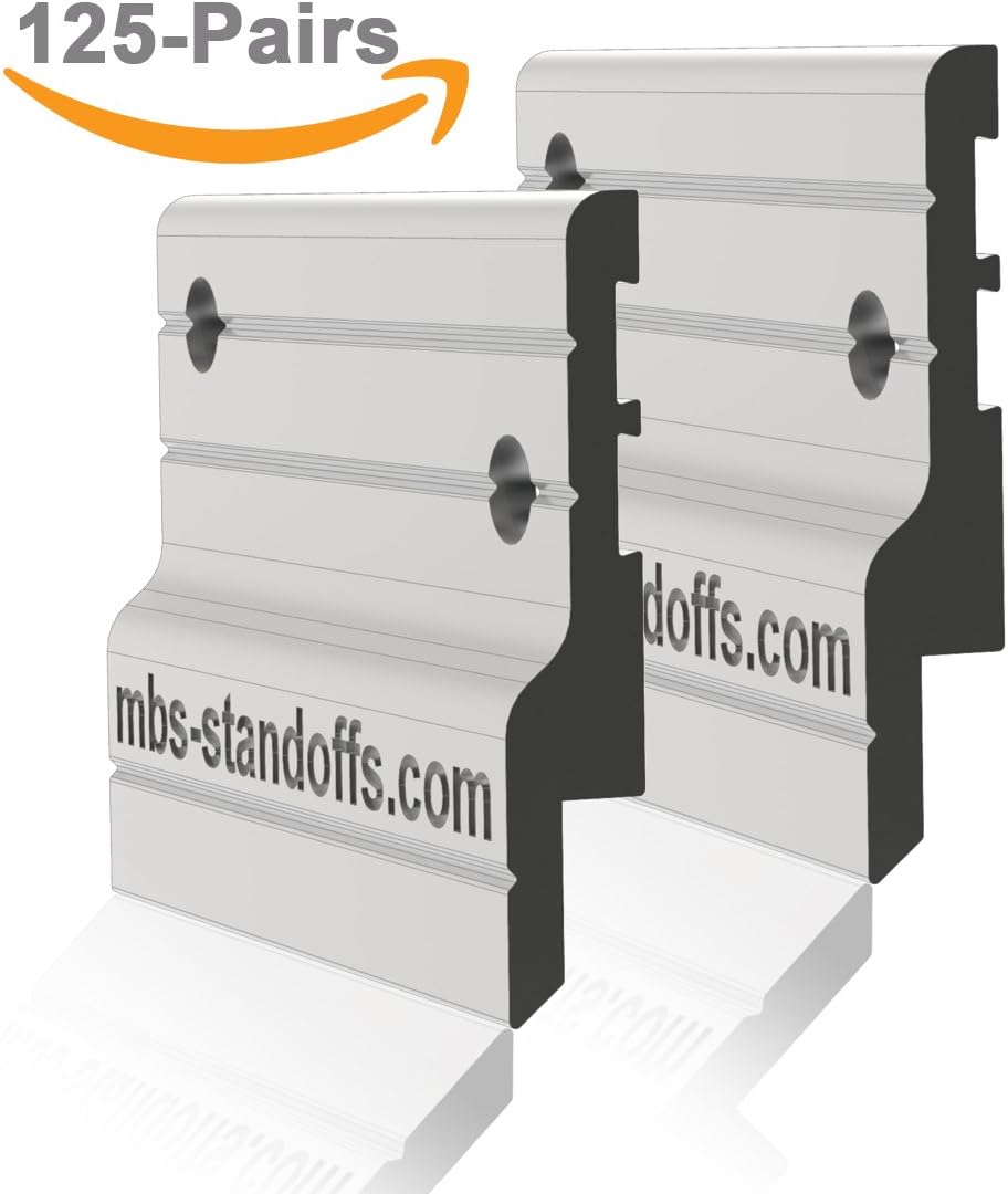 MBS Standoffs 2'' Z-Clip Aluminum, French Cleat Picture Hanger System, Medium to Heavy Duty (Bag of 125 Pairs)