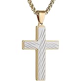 HZMAN Cross Necklace for Men Women High Polished Stainless Steel Scarred Small Cross Pendant Christian Faith Jewelry Gift