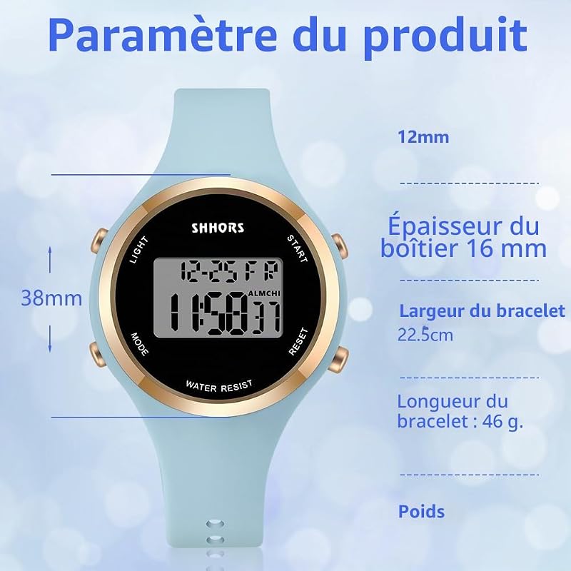 Montre Digitale Femme, LED Montre Numérique avec Chronomètre