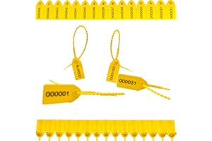FarwenC 100 Pcs Plastic Tamper Seals, Fire Extinguisher Tags, Safety Numbered Zip Ties Labels,Pull-Tite Security Tags Seals Disposable Self-Locking Tags 250 mm Length(Yellow)