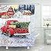 Bonsai Tree Christmas Shower Curtains, Vintage Red Truck Cloth Shower Curtains in Bath, Snowflake Holiday Bathroom Shower Curtains Rings Winter Home Decorations 72x72 Inches