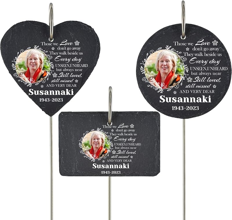 TopGlory Personalized Photo Name Memorial Slate Custom Stone Gift