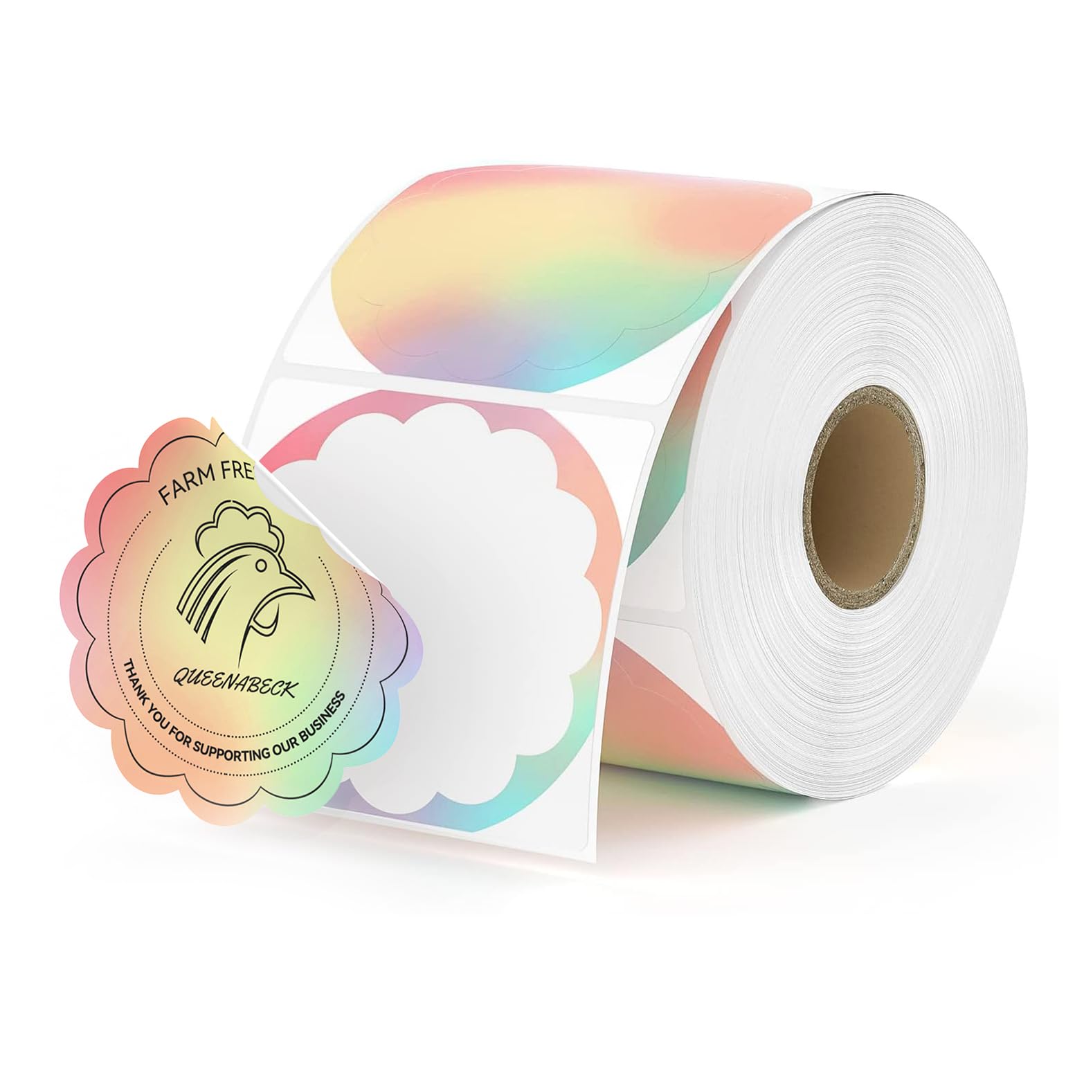 MUNBYN Flower Thermal Label Stickers, 58mm x 58mm Rainbow Colour Thermal Labels, Multi-Purpose Stickers for Business, DIY Logo Design, 500 Sheet/1 Roll