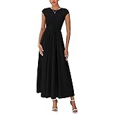 PRETTYGARDEN Women's 2025 Summer Casual Long Dresses Cap Sleeve Patchwork A Line Flowy Modest Elegant Homecoming Maxi Dress
