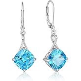 Vinoya Birthstone Earrings for Women 925 Sterling Silver Square Cubic Zirconia Dangle Drop Earrings Simple Jewelry for Her