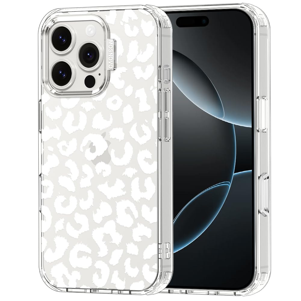 MOSNOVO Case for iPhone 16 Pro, [Buffertech 6.6ft Military-Grade Drop Protection] [Anti Peel Off Tech] Clear TPU Bumper Phone Case Cover Design - White Leopard Print — image 1