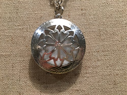 Diffuser Necklace Essential Oils pendant with 24" chain Aromatherapy and 5 washable pads, aroma aromatherapy Antique Silver round locket 1.25"