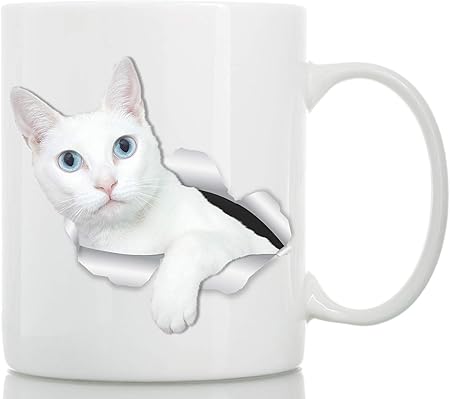 Tasse Chat Blanc Aux Yeux Bleus Tasse A Café Blanc En