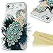 iPhone 8 Case, iPhone 7 Case (4.7 inch) - Mavis's Diary 3D Handmade Bling Luxury Peacock Fashion Feather Shiny Blue Diamond Sparkle Crystal Rhinestone Full Around Protective Clear Hard Cover