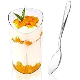 Legredic 30 Pack Mini Dessert Cups with Spoons, 3 oz Clear Plastic Parfait Appetizer Cups, Small Reusable Shooter Serving bowls for Tasting, Slanted Triangle Dessert Shot Glasses