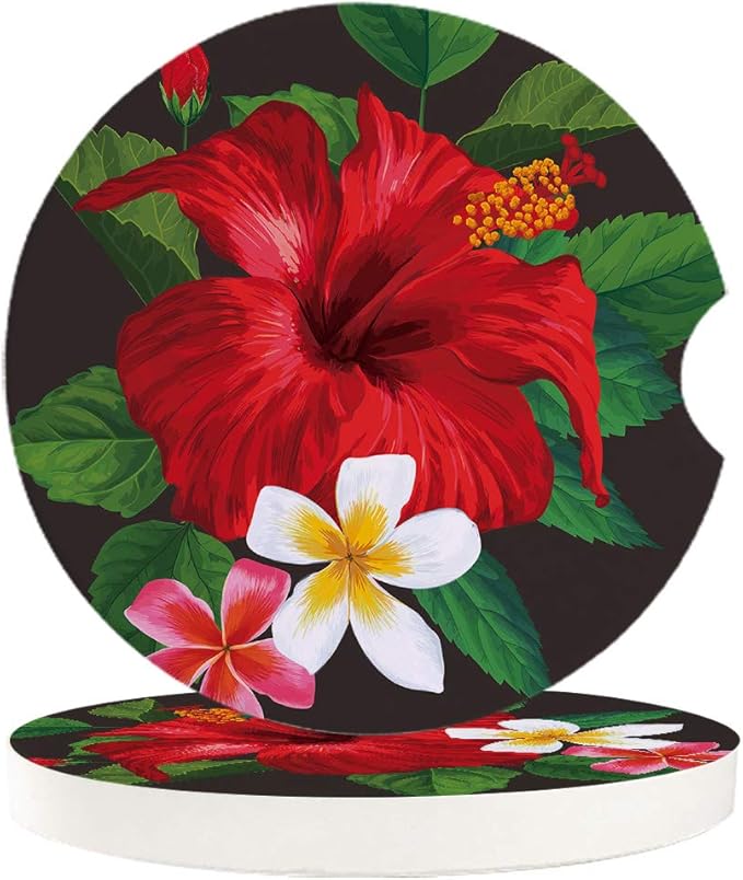 Car Coasters for drinks Set of 4 Red Flowers