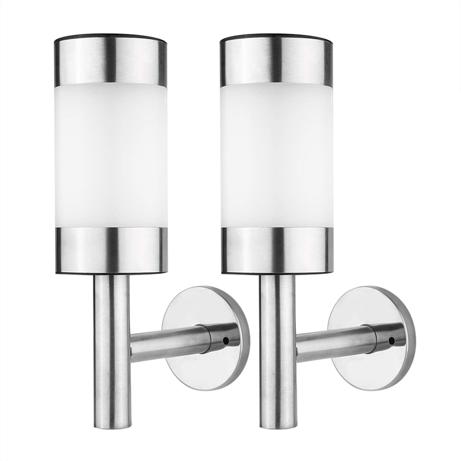 Solar LED Light, 2Pcs Wall Mount Outdoor Garden Yard Sensor Lamp Stainless Steel Solar Wall Light for Garden, Courtyard, Porch