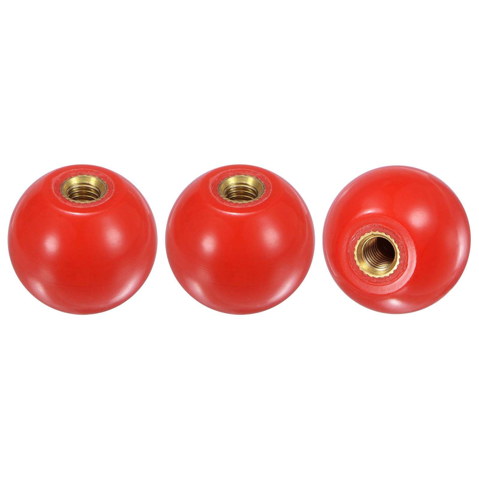 M METERXITY 3-Pack Threaded Ball Knobs, M6 Female Thread 25mm Dia. Thermoset Ball Knob for Lathe/Machine/Lawn Mowers, Round Phenolic Brass Insert Lever Handle [Red]