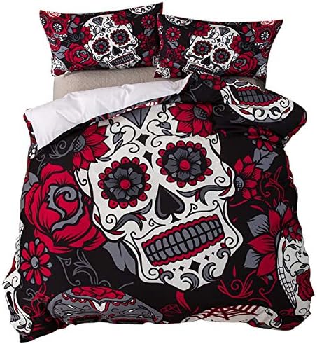 JLU 3D Duvet Cover Sets Halloween Skull Bedding Sets Gothic Skull King
