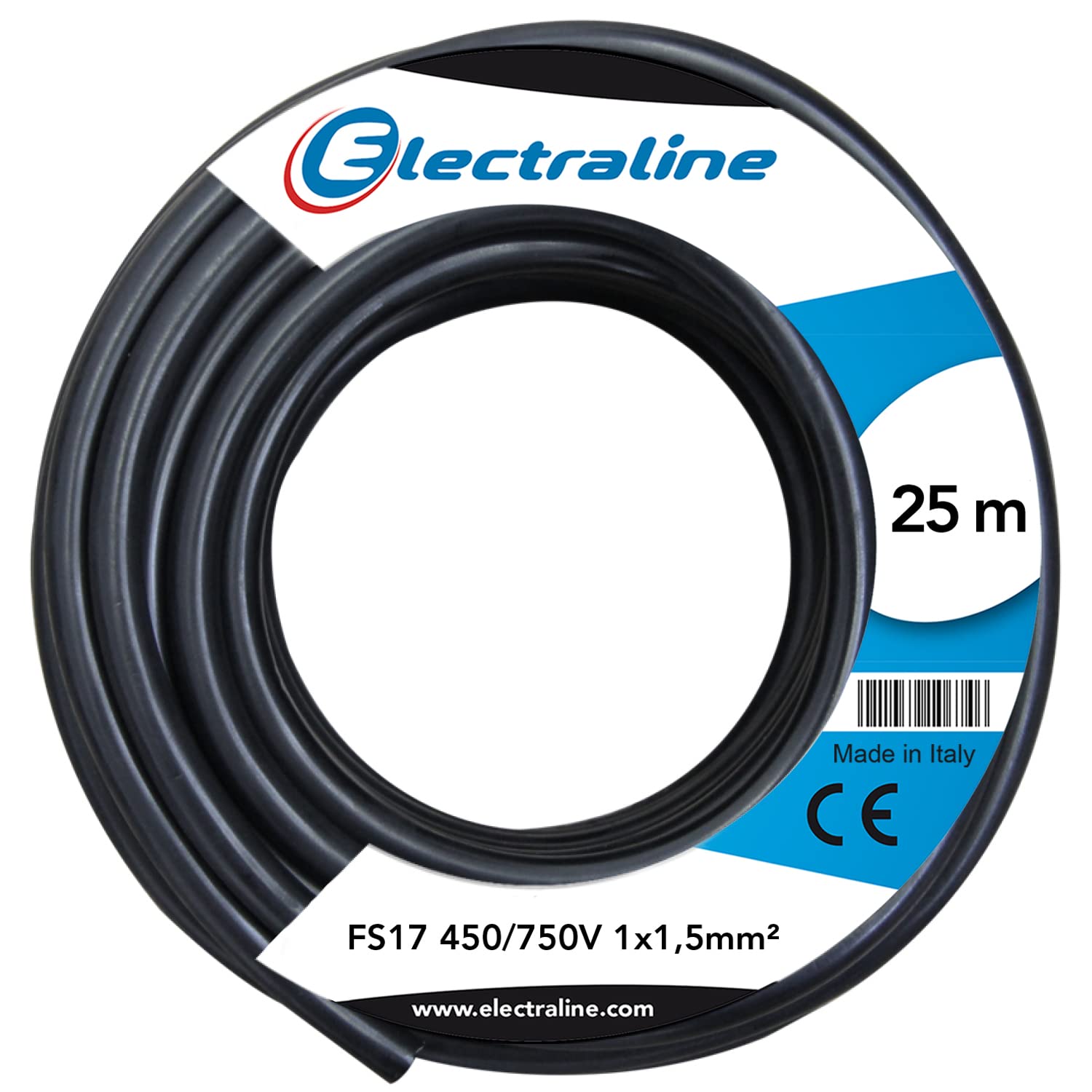 Electraline Unipolar Cable 13072 FS17, Section 1 x 1.5 mm², Black, 25 M