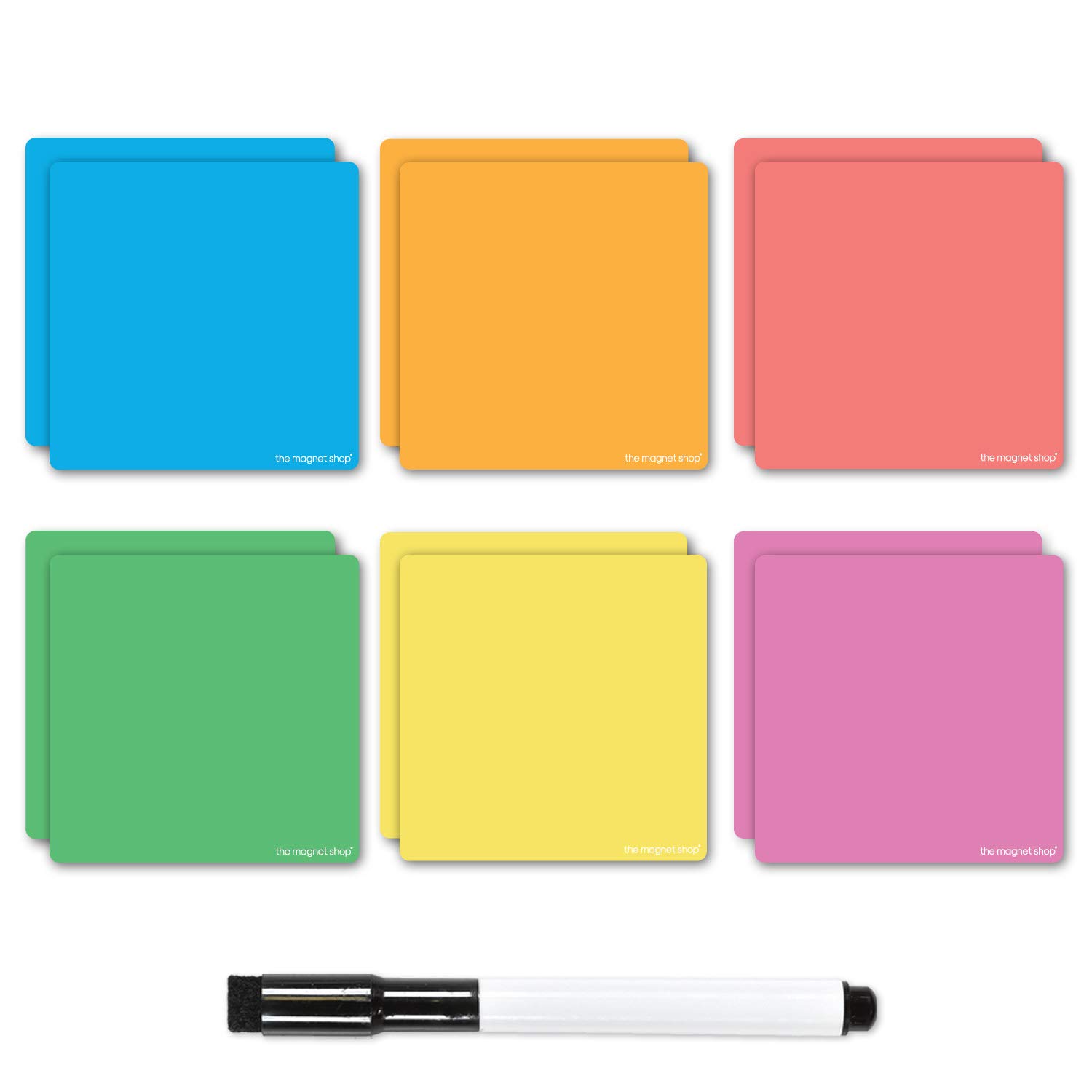 TMS Magnetic Sticky Notes, Neon Coloured Dry Wipe Reusable Labels and Dry Erase Marker Pen | Re-usable Post-Notes. Great for Agile, Scrum, Kanban or Lean (Bright, 95mm x 95mm)