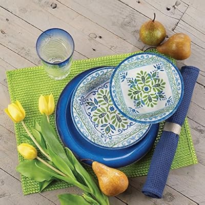 Melamine 12 Piece Dinnerware Set (Blue & Green) - Suitable Indoors and Outdoors