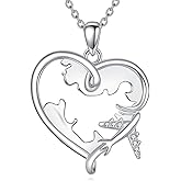 CRMAD Airplane Necklace for Women Sterling Silver Heart Flight Attendant Gifts