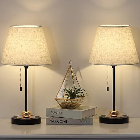 Table Lamps Set Of 2 Black Lamp With Linen Shade Modern Nightstand Lamps Set For Bedroom College Dorm Black Lamp On Bedside Dressers Coffee
