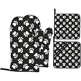Perinsto Cute Dog Animal Paws Oven Mitts & Pot Holders 4 Pcs Set, Decorative Heat Resistant Cooking Gloves Microwave Oven Gloves for Kitchen Baking Grilling BBQ