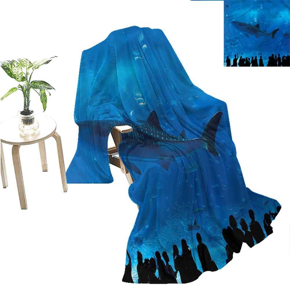 Miles Ralph Shark Plush Weave Blanket Aquarium Park and People Sofa Plush Blanket 90"x70"