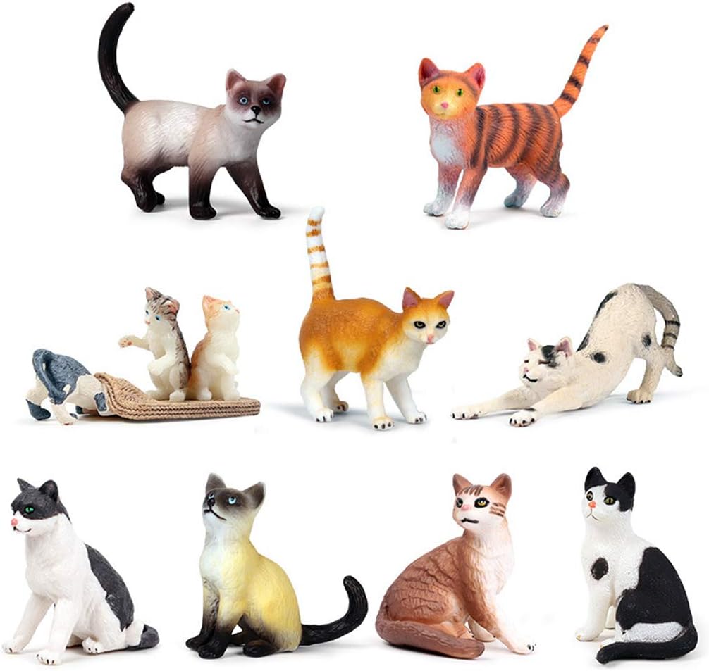 COLUDOR 9pcs Woodland Animal Figurines Fake Cat Cake Toppers Toys for Birthday Party