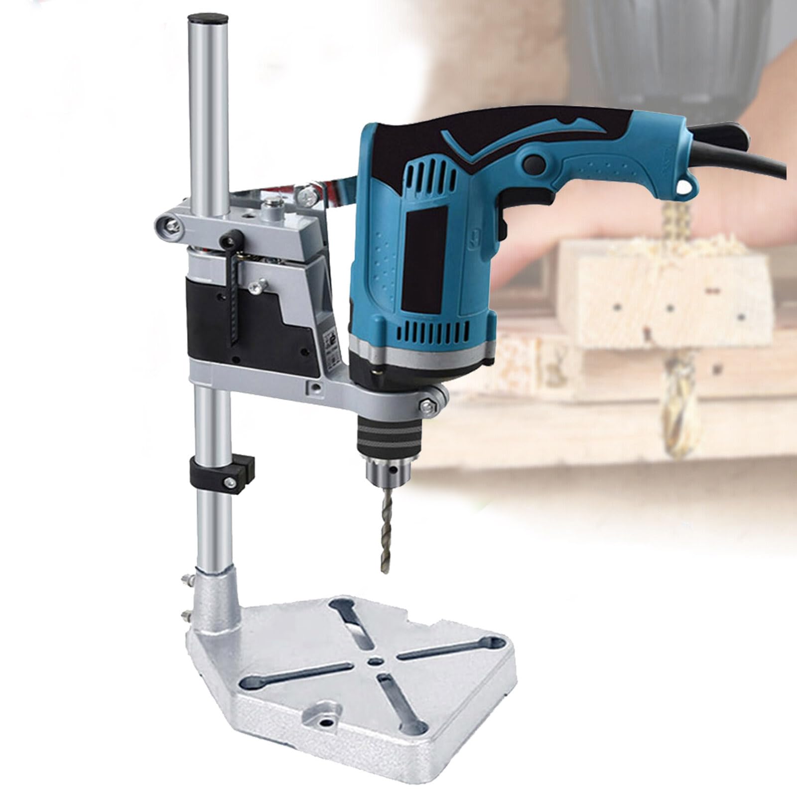 Universal Bench Drill Press Stand, DIY Tool Stand for Electric Driller Pillar Hand Press Drill Stand Portable Drill Press Holder with Clamp Base for Assisting Drilling
