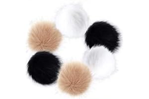 HICDAW Pom Poms for Hats, 6PCS 4 Inch Faux Pom Pom Balls Fluffy Pompoms for Crafts with Elastic Loop 3 Colors for Keychains Scarves Gloves Bags Knitting Supplies