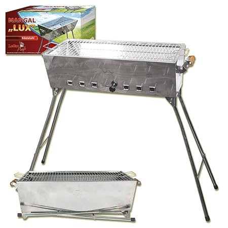 Schaschlikgrill Mangal *LUX* mit klappbaren Füßen (LBHT 75x33,5x60,5 cm), rostfrei Holzkohlegrill
