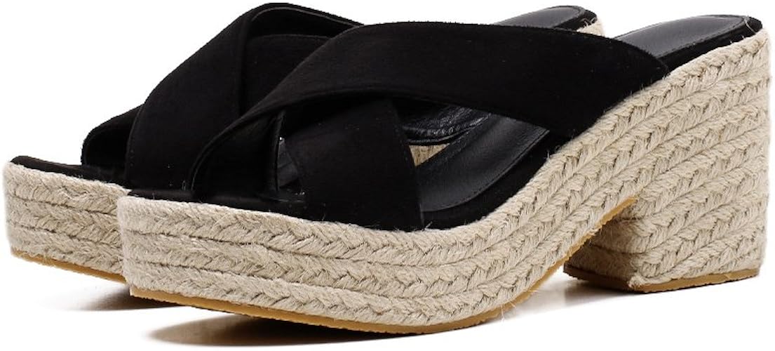 Amazon サマーショップ 厚底サボサンダル 22 5cm 25cm 美脚 ジュートサンダル レディース 歩きやすい ウェッジソールサンダ ル ヒール高い 厚底 コンフォートサンダル ウェッジ 厚底 人気 黒 ミュール
