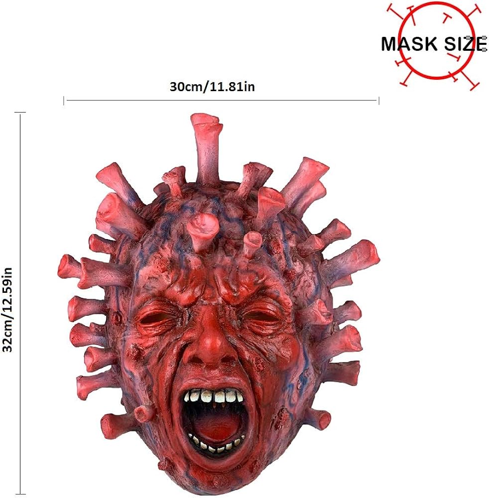 Amazon Com 2020 Halloween New Latex Horror Virus Bacterial Mask Cosplay Head Mask For Coronavirus Halloween Costume Party Decoration Germs Face Red Clothing