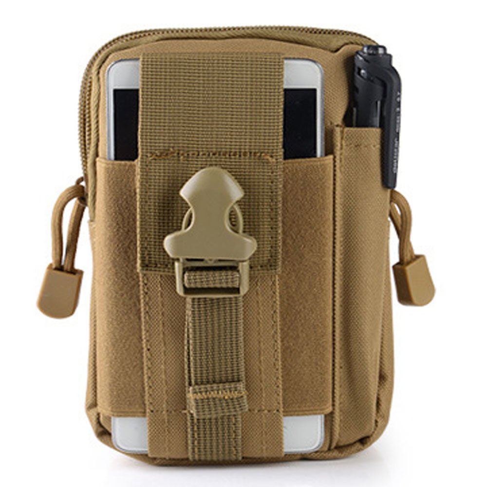 FiveloveTwo Small Hiking Waistpacks Multi-Purpose Poly Tool Holder EDC Pouch Waist Bag Military Nylon Utility Tactical Molle Pack Camping Pouch Khaki