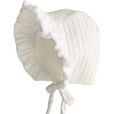 HADEEONG Baby Girls Bonnet Ultra Soft Christening Bonnet Cap Lovely Velvet Flounce Adjustable Hats 3-24 Months