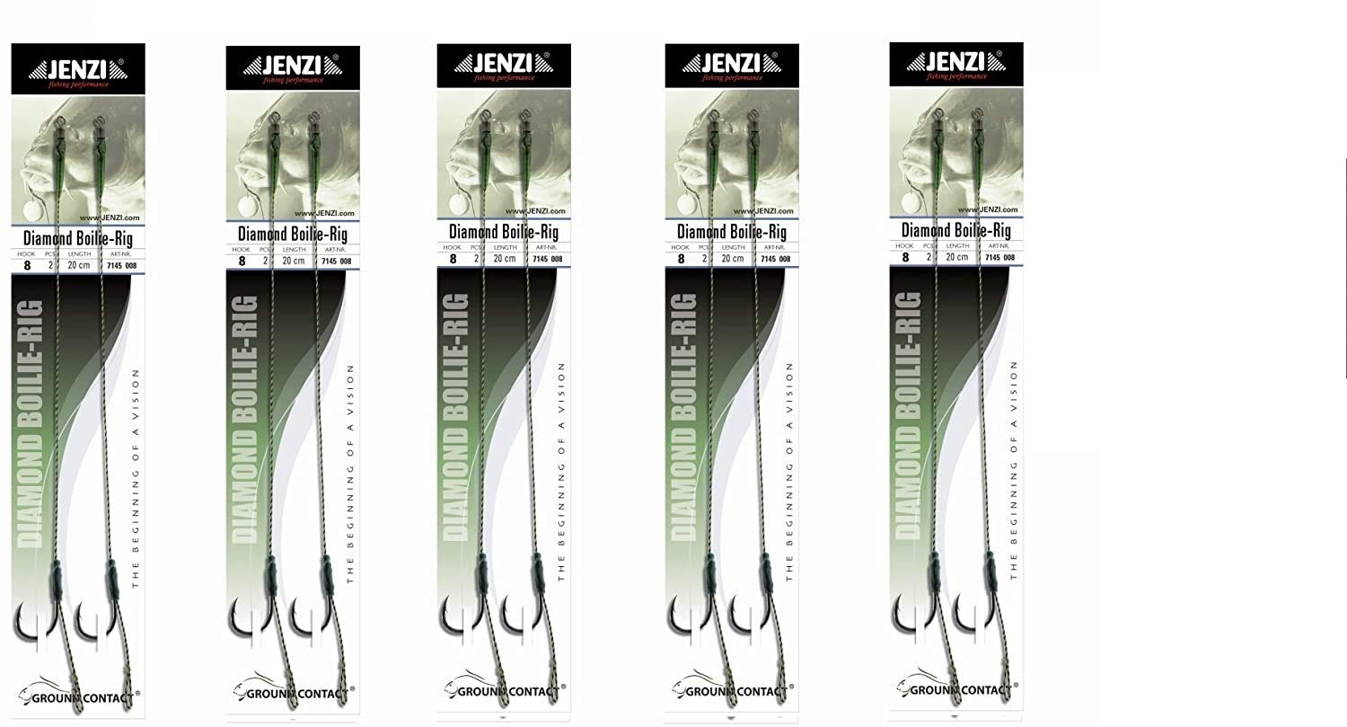 Pack of 10 Jenzi Boilie Rigs Diamond Classic, hook size 8, including boilie stopper and Petri Heil sticker