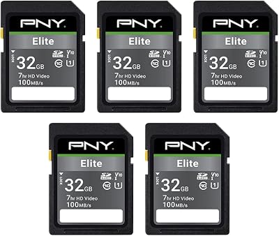 PNY 32GB Elite SDHC Memory Card 100MB/s Class 10 U1 V10 UHS-I Full HD 5-Pack