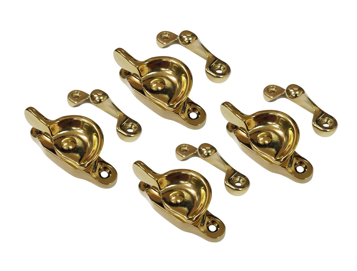 QCAA Forged Brass Sash Lock in Solid Brass, CTC 2", Bright Brass US3, 4 Pack, Made in Taiwan