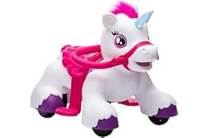 Qaba 12V Unicorn Ride on Horse, Battery Powered Ride on Toy, Interactive Electric Kids Riding Pony with Carrot Toy, Comb, Animal Sounds, Light, Gift for Girls Boys Aged 1.5-3 Years Old, White