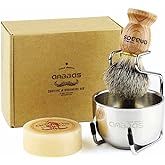 Anbbas Badger Hair Shaving Brush with Wood Handle,Goat Milk Shaving Soap 100g,Stainless Steel Shaving Stand and 2 Layers Shaving Bowl Perfect for Men Gift