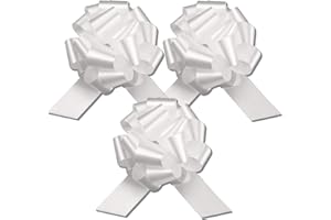 InstaBows White 8" Pull String Gift Bows Perfect for Christmas Gifts and Birthday Presents Satin Finish Easy to Assemble Pack of 3 Large Bows