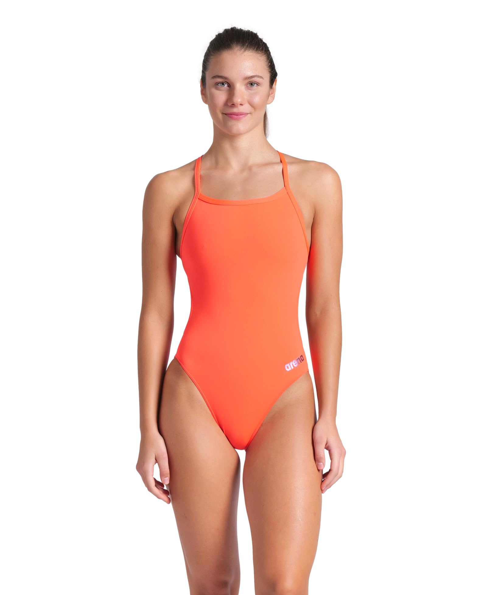 ARENA Women’s Standard Performance Solid Team Challenge Swimsuit, Bright Coral/Plum