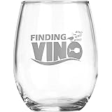 Finding Vino - 15 oz Stemless Wine Glass - Funny Disney Lovers Gift for Birthday - Mermaid - Fishing Gifts - Best Friend Mom 