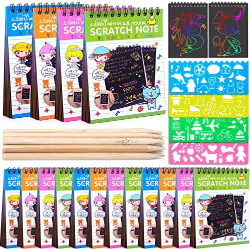 Kitoyz 16 Pack Drawing Notebook Set, Scratch Art Paper Rainbow Mini ...