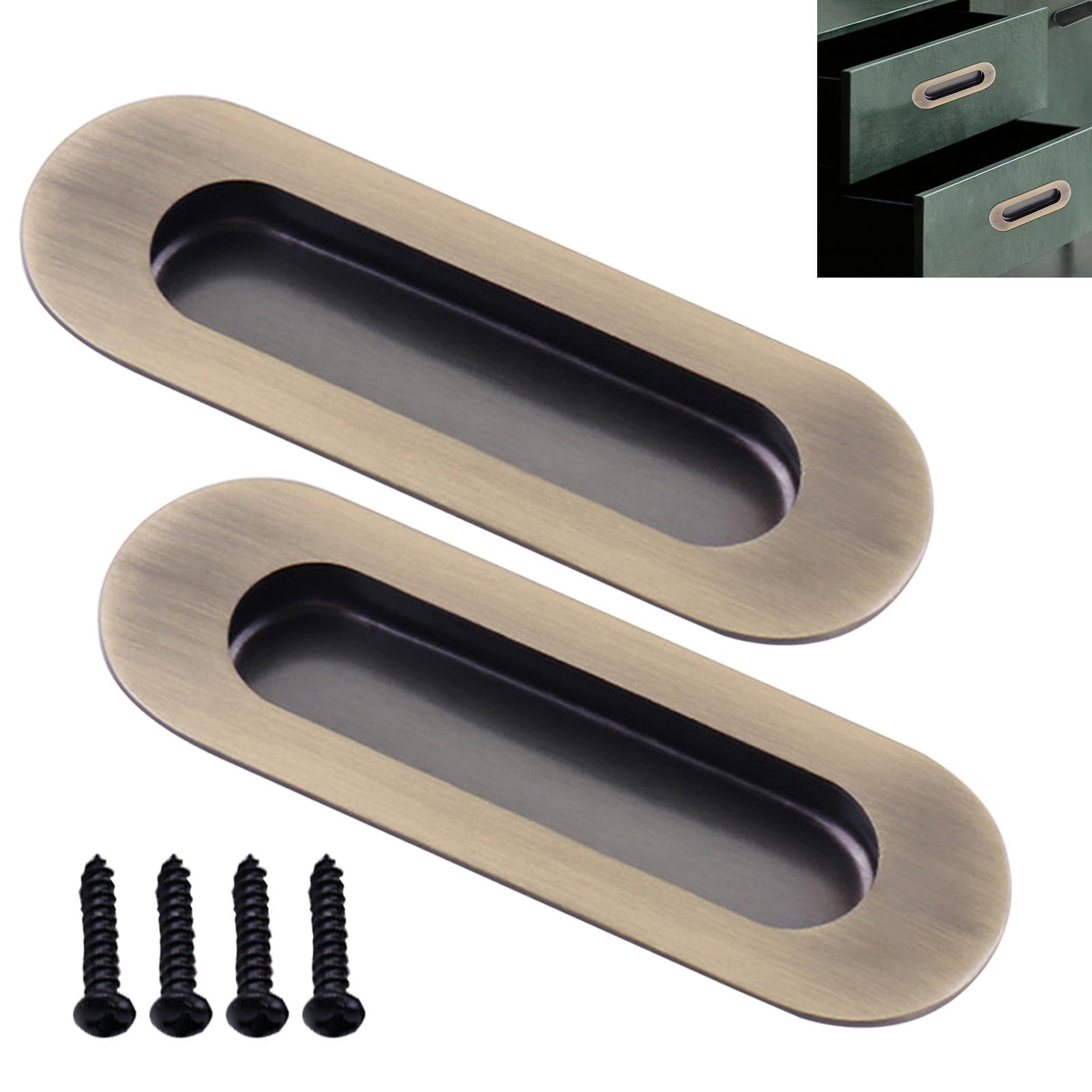 2 Pack Sliding Door Handles, Rectangular Recessed Sliding Door Handles for Cabinet Drawer Inset, Stainless Steel Concealed Flush Pull Handles for Kitchen Barn Door Closet